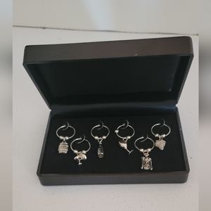 6 ORIGINAL WINE STEMMIES ~ STERLING SILVER WINE GLASS CHARMS "Wine Lover" NEW!